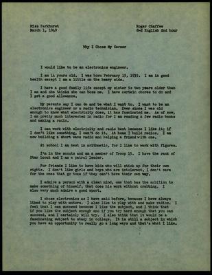 Roger B. Chaffee Essay, Archive Collection #6 
