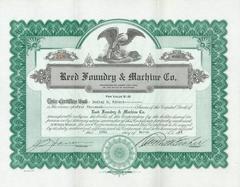 Stock Certificate, Reed Foundry And Machine Company