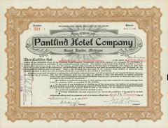 Stock Certificate, Pantlind Hotel Company