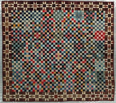Pieced Quilt, Postage Stamp With Sun Ray Border