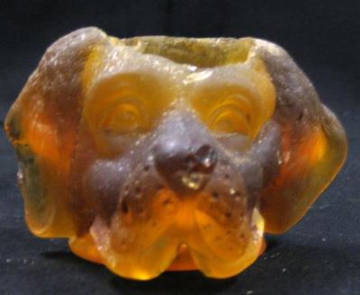 Toothpick Holder, Dog Head, Frosted Amber
