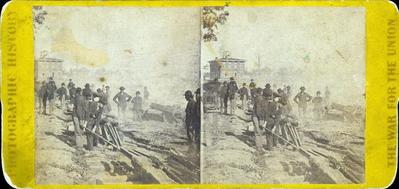 Stereoview, War Views No. 3630 CO. B 1st Michigan Engineers Civil War
