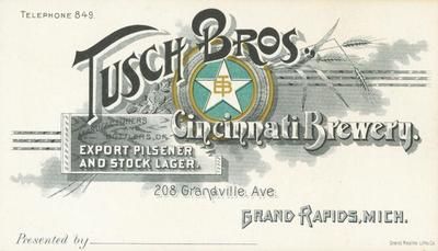 Trade Card, Tusch Brothers Cincinnati Brewery