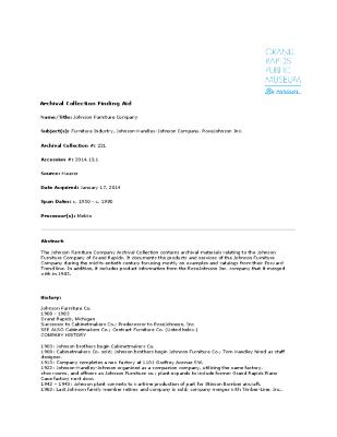 Archival Collection #231 - Johnson Furniture Company