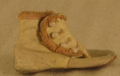 Baby Shoes, One Pair, White Leather, Four Buttons, Pink Trim