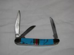Three bladed Turquoise Inlaid Folding Pocket Knife