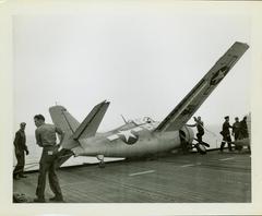 Photograph, Crashed FM2 #16586 aboard the U.S.S. Rudyerd Bay