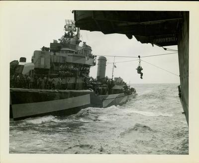 Photograph, Salor being highlined from ship to ship