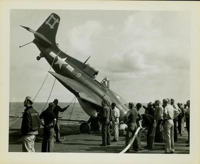 Photograph, Crashed FM2 aircraft, Lt. (j.g.) Shane Hendershot Pilot