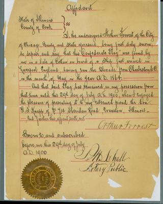 Affidavit as to provenance of Confederate handbill.