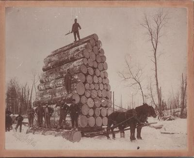 Photograph, Tall Stack of Logs on Horse Drawn Sleigh