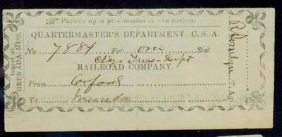 Confederate Railroad Pass, No. 7884, Oxford To Grenada