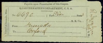 Confederate Railroad Pass Grenada To Oxford