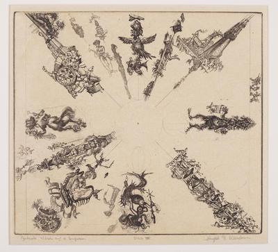 Print, 'ezekial's Wheel And A Compass - State Iii (final)' (3 Of  3)