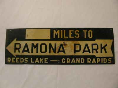 Metallic Sign, '___miles To Ramona Park Reeds Lake - Grand Rapids'
