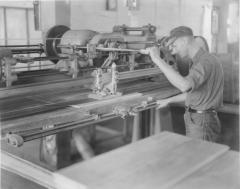 Photograph, Furniture Worker Operates Stroke Belt Sander
