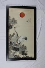 Framed Silk Embroidery Of Japanese Cranes And Pine Branches