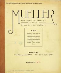 Booklet, Mueller Furniture Company, Fine Upholstered Furniture