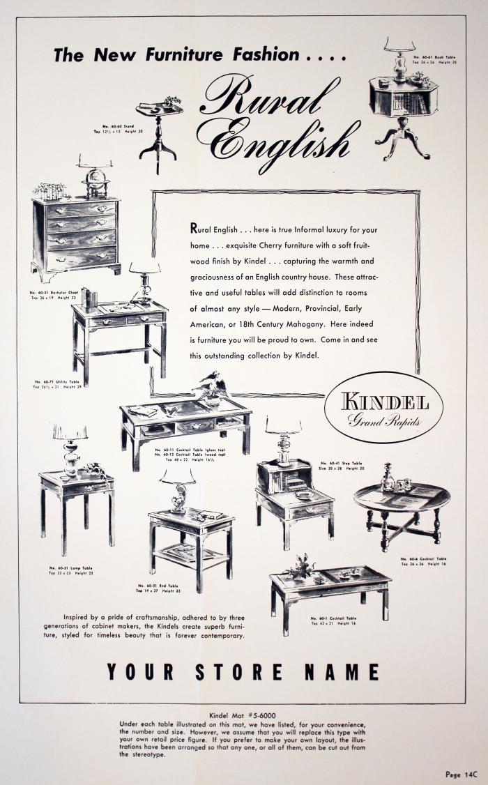 Ad Layout, Kindel Furniture, Rural English Tables
