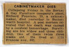 Newspaper Clipping, Obituary Notice, Grand Rapids Cabinetmaker