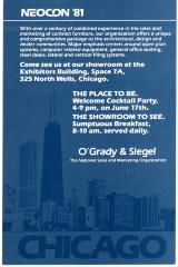 Invitation Card, Neocon Welcome Cocktail Party, O'Grady &amp; Siegel
