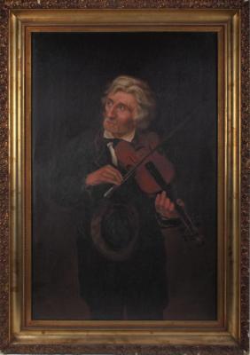 Painting, Oil,  "A Sad Heart But A Merry Tune" after J. G. Brown (1831 - 1913)