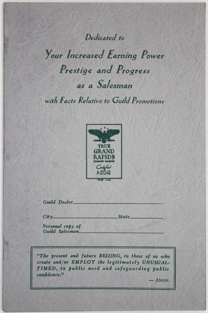 Booklet, Dedicated to Your Increased Earning Power and Prestige as a Salesman
