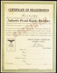 Document, Certificate of Registration, Authentic Grand Rapids Furniture
