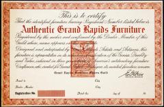 Document, Authentic Grand Rapids Furniture Certificate