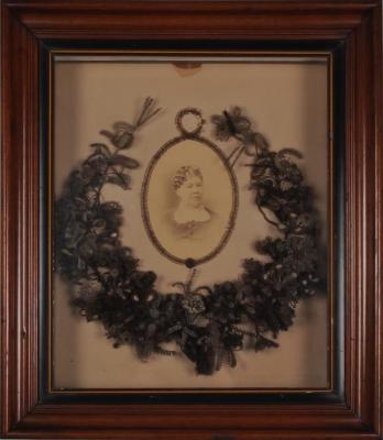 Hair And Seed Wreath, With Photograph Of Mrs. Henry Dennison