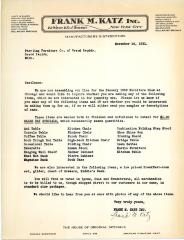Letter, Frank M. Katz to Sterling Furniture Company