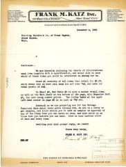 Letter, Frank M. Katz to Sterling Furniture Company