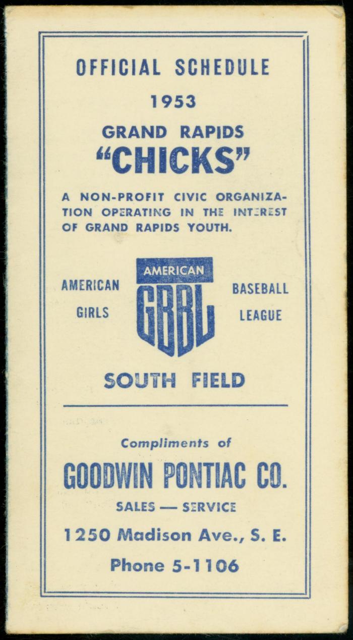 Schedule, AAGBBL Grand Rapids Chicks 