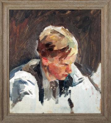 Painting, Oil on canvas,  a vignette Portrait Of A Young Man by Kreigh Collins (1908-1974)