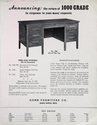Price Lists and Advertisements, Gunn Furniture Company