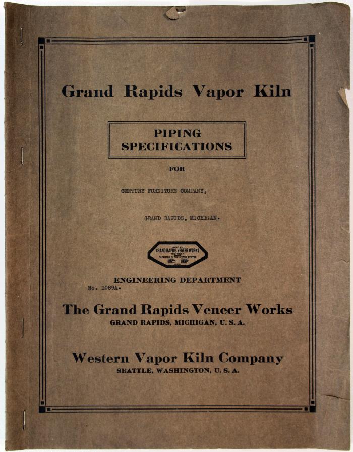 Booklet, Grand Rapids Vapor Kiln, Piping Specifications for Century Furniture Company