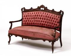 Victorian Sofa, Upholstery In Rose Silk Damask, Button Tufted