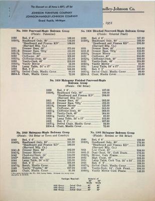 Price List, Johnson Furniture Company and Johnson-Handley-Johnson Company
