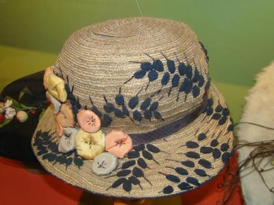 Hat, Green With Puffy Flowers