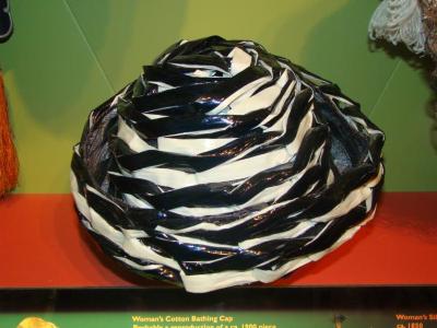 Hat, Navy And White Shiny Plastic Straw Woven