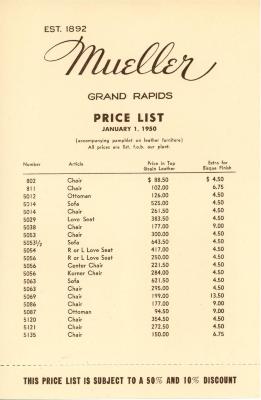Price List, Mueller Furniture Company, For Fine Executive Offices