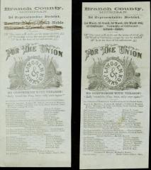 Two Soldier's Ballots. Lincoln And Johnson, Michigan 3rd Rep. District. Branch County, Michigan