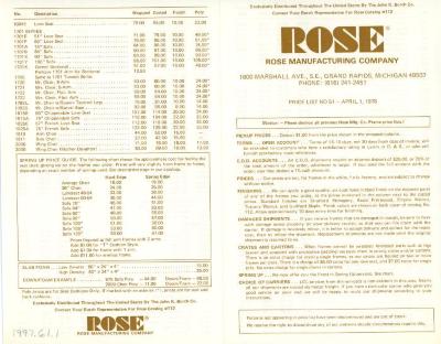 Price List, Rose Manufacturing Company, No. 51