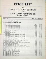 Price List, Charles R. Sligh Company and Sligh-Lowry Furniture Company