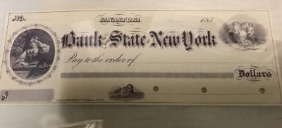 Bank Check, 'bank Of The State Of New York, Canastota'
