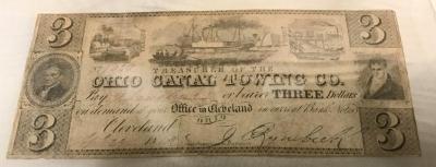 Bank Note, 'ohio Canal Towing Co., Cleveland, $3, No. 9064'