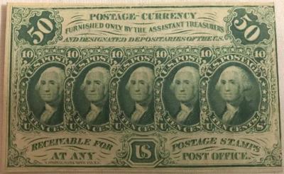 Currency, U.S. Postage 50c, 5 Busts Of Washington, 1st Issue