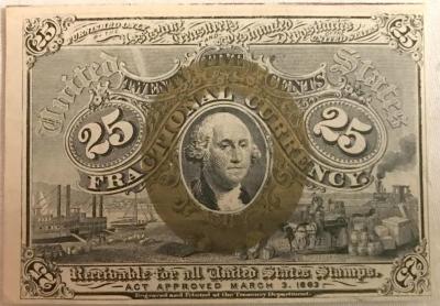 Currency, U.S. Fractional 25c, Bust Of Washington (purple Back),  2nd Issue