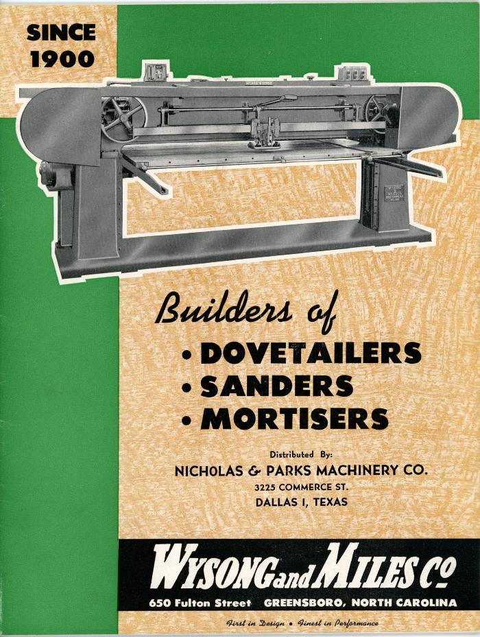 Trade Catalog, Wysong and Miles Company, Builders of Dovetailers, Sanders, Mortisers
