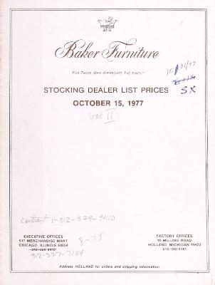 Price List, Baker Furniture Company, October 1977